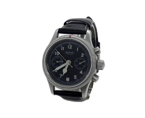 Replica Hanhart by Poljot pilot's chronograph gentleman's wristwatch, circular black dial with luminous Arabic numerals, oute