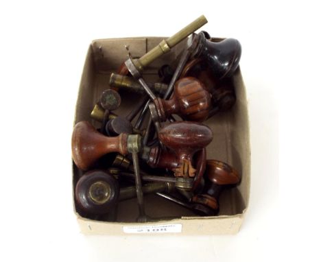 Eleven various brass crank handle keys, with light turned wooden handles (11)