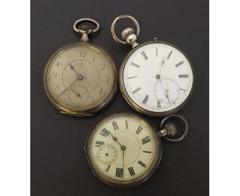 Silver lever pocket watch with decorative hands in an engine turned case, 50mm; together with a silver lever engine turned po