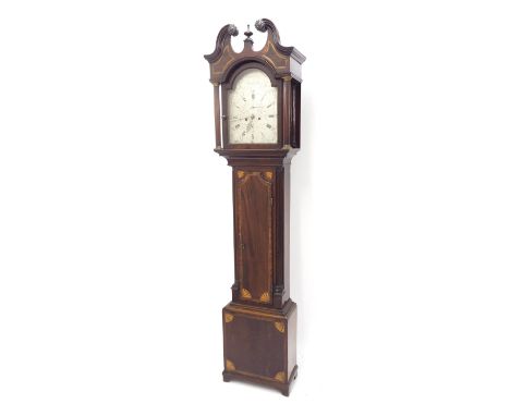 Scottish mahogany eight day longcase clock, the 12" silvered arched dial signed James Gray, Edinburgh to the arch of the foli