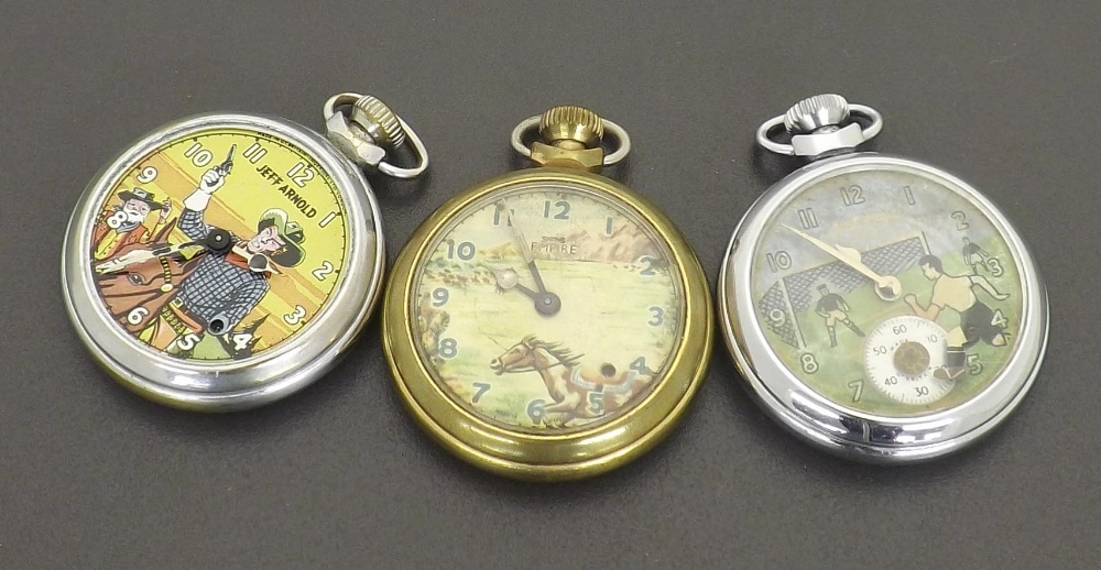 Ingersoll novelty automaton chrome plated pocket watch, 51mm; together