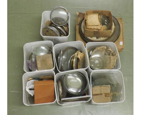 Very large quantity of various clock dial glasses