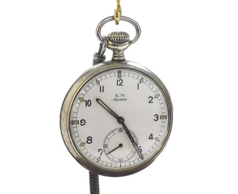 Alpina German Military Kriegsmarine nickel cased lever pocket watch, Alpina 355 movement, no. 94189, cuvette, dial signed K.M