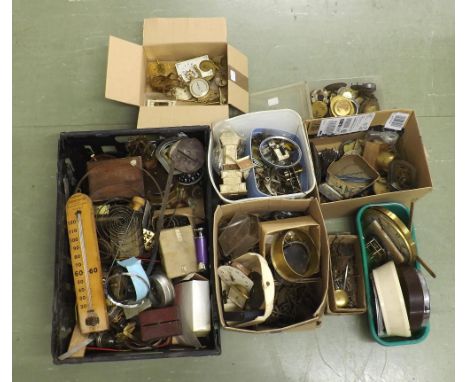 Large quantity of various small incomplete clocks, clock movements and movement parts etc