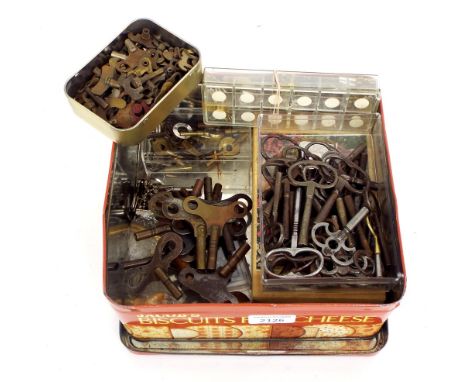 Large quantity of various clock winding keys