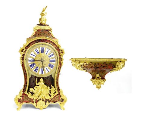 Impressive boulle two train bracket clock with bracket, the 12" gilt metal dial with Roman cartouche enamel numerals, the Jap