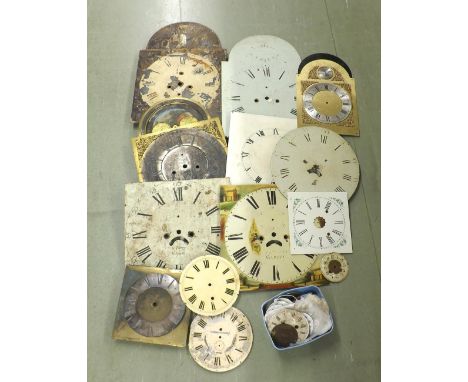 Quantity of various longcase clock dials; also a selection of dials for smaller mantel clocks etc (over twenty)