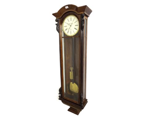 Good rosewood Viennese single weight regulator wall clock, the 9" opaque glass dial signed Josef Weber in Wien within a gilt 