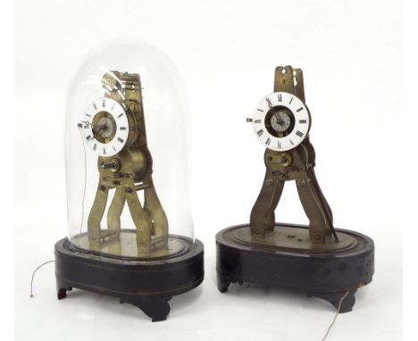 French Exhibition brass skeleton clock with alarm, the back plate and 2.25" white enamel chapter ring signed Pierret a Paris,