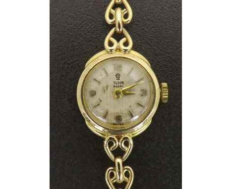 Tudor Royal 9ct lady's bracelet watch, Birmingham 1957, case no. 308744, circular silvered dial with Arabic quarter numerals 