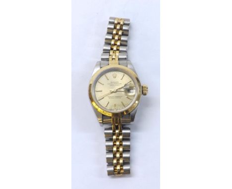 Rolex Oyster Perpetual Datejust gold and stainless steel lady's bracelet watch, ref. 69163, circa 1996, serial no. T636xxx, c