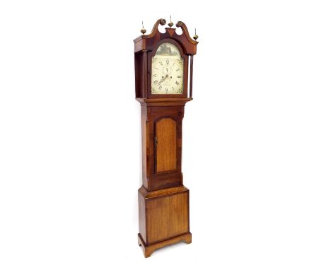 Mahogany and oak eight day longcase clock, the 13" painted arched dial signed Scott, Gainsboro, with subsidiary seconds dial 