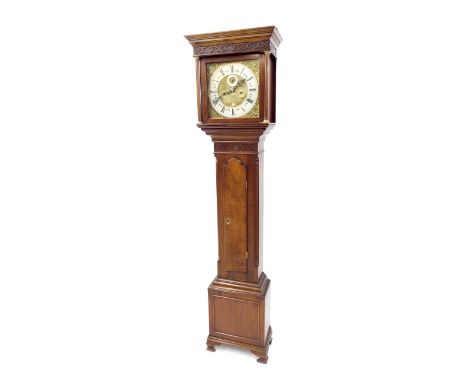 Mahogany eight day grandmother clock, the 11" square brass dial signed Alex Irving, Canongate on the silvered chapter ring en