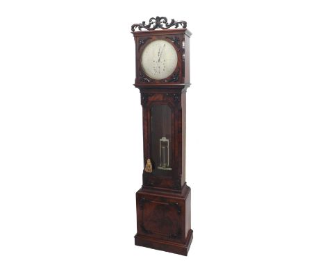 Fine and rare English mahogany regulator longcase clock, the 13" silvered dial signed George Stephenson, Warminster with rare