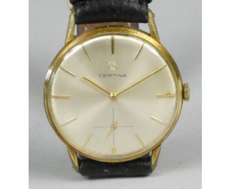 Certina, a gentleman's gold plated manual wind wristwatch, silvered dial with baton markings, case numbered 7006 094, 6508417