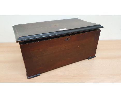 A 19th century Swiss music box with drum and 3 bells playing 8 airs, probably by Abrams,48 x 28 x 22 cm, working as at 14/04/