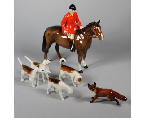 A Beswick hand painted ceramic figure ' Huntsman ' Red Jacket, model 1501, designer A. Gredington, issued 1957 - 1995, togeth