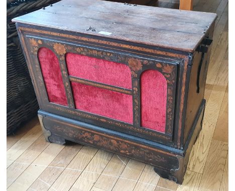 A 19th century barrel organ with boxwood inlaid case, playing a 50 cm barrel, label stating 10 tunes by A. Gasparini, Paris, 