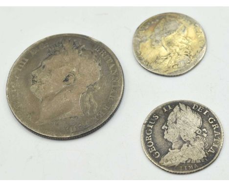 GRII Sixpence 1746 old laureate and draped bust with LIMA below l. reverse with plain angles and dated 1746 together with wor