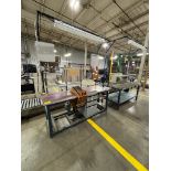 2 Work Stations with Outlets and overhead lights, 25x76x32x92, 72x36x96