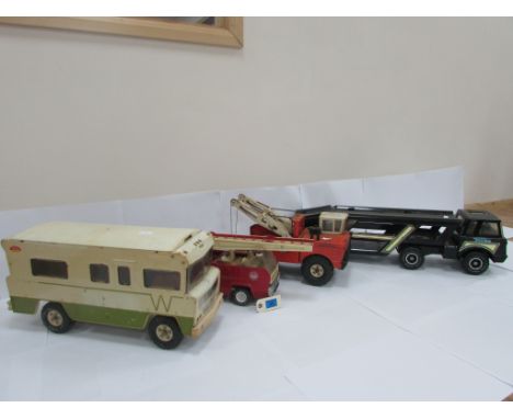 4 Mighty Tonka Toys: (Indian) Camper Van, Fire Engine with Ladder, Breakdown Truck, Transporter