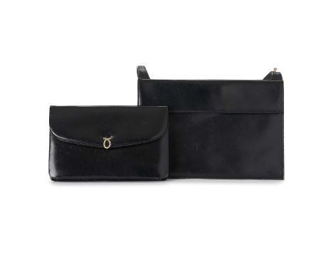 Launer London, two vintage handbags, to include a small black leather handbag with rope twist detail and optional chain-link 