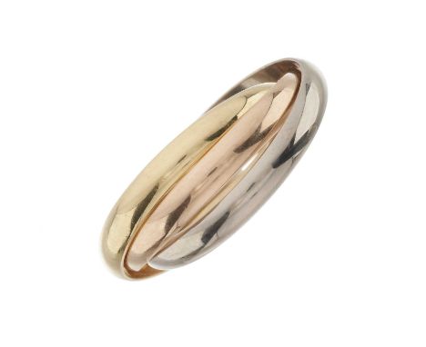 Cartier, an 18ct tri-colour gold Trinity wedding band ring, designed as three interlinked bands, signed Cartier, serial IPN22