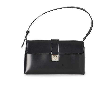 Salvatore Ferragamo, a small black Gancini handbag, featuring a smooth black leather exterior, with a single leather shoulder