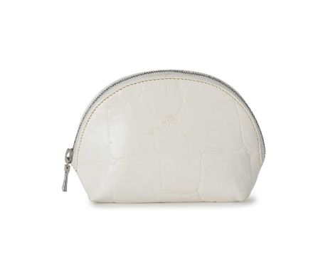 Mulberry, a white congo leather coin purse, featuring a white textured leather exterior and top zip fastening, measuring 3.5 