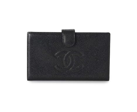 Chanel, a Timeless CC long bifold wallet, crafted from black caviar leather with embroidered CC front logo, snap button faste