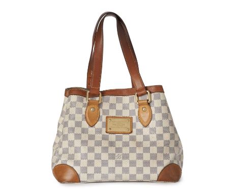 Louis Vuitton, a damier azur Hampstead PM handbag, with gold-tone hardware, vachetta tan leather trim, an engraved front logo