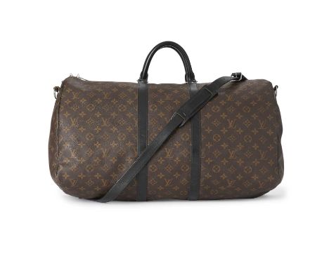 Louis Vuitton, a monogram macassar Keepall Bandouliere 55 luggage bag, featuring the maker's classic monogram coated canvas e