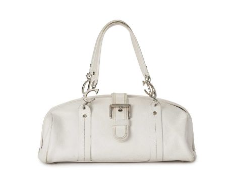 Christian Dior, a white leather frame satchel, crafted from grained white leather, with dual flap leather handles, silver-ton