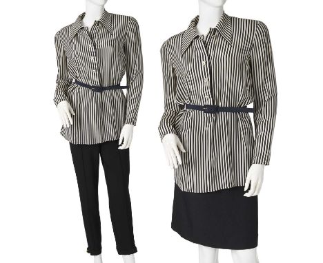 Three items of ladies designer clothing, to include a pair of black tapered wool trousers by Gucci, with gold-tone D-ring ank