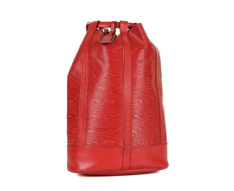 Louis Vuitton, a red epi Randonnee GM handbag, featuring a textured red epi leather exterior and smooth leather trim, leather