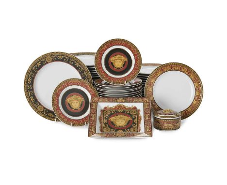 Versace x Rosenthal, a fifty-nine piece 'Medusa' pattern dinner service, decorated with rocaille work borders, comprising nin
