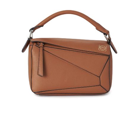 Loewe, a small Puzzle bag, crafted from tan leather, featuring a small rear zip pocket, rolled leather handle, detachable sho