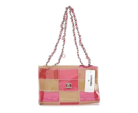 Chanel, a vinyl Patchwork Flap handbag, featuring brushed silver-tone hardware, interwoven chain shoulder strap and the maker