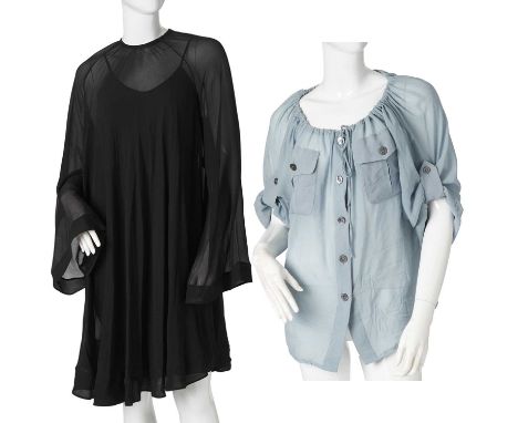 Hermes, a vintage dress and a blouse, to include a sheer black silk dress with a black unbranded slip underdress, together wi
