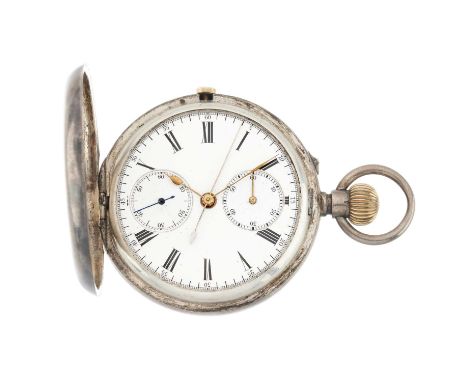 S. Smith & Son, London A full hunter chronograph pocket watchCase: White metal. Swiss assay marks. Numbered 25xxxx. Stamped 0