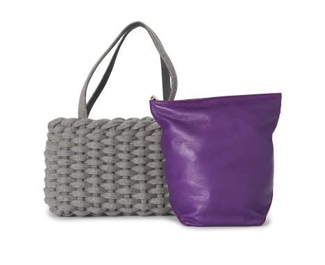 Two designer bags, to include a structured grey woven wool and suede bag by Malo, and a purple leather clutch by Jil Sander, 