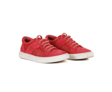 Chanel, a pair of red CC sneakers, featuring suede and mesh uppers and white rubber soles, labelled Chanel, size 39 (UK 6), w