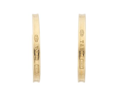 Tiffany &amp; Co., a pair of 18ct gold 1837 Narrow hoop earrings, hallmarks for London 2014, length 2.6cm, 8.5gOverall good c