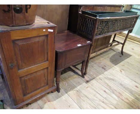 A mixed lot of furniture, to include: a bamboo conservatory plant stand, a mahogany commode and a pot cupboard.