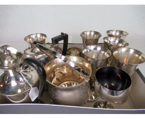 A mixed quantity of silver plate, to include: teapot, ice bucket, coffee pot, goblets and other items.