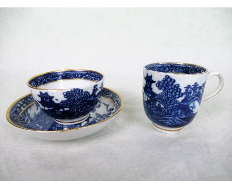 A late 18th century Caughley tea bowl & saucer, together with a Caughley coffee cup, each in the Fence and Garden pattern, th