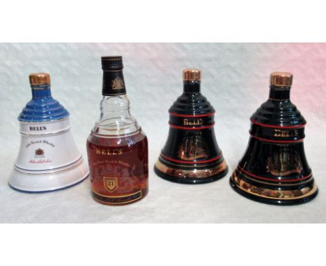 Three Bell's Old Scotch Whisky decanters, to include: The Queen Mother's 90th Birthday edition, Christmas 1992 & 1993 and a 2