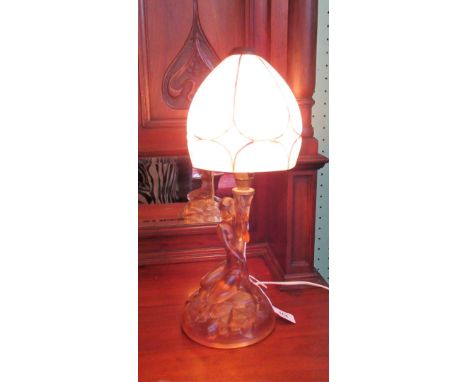 A mid-20th century French-style pressed glass figural table lamp with opaline shade, 40cm. Condition Report: Not in working o