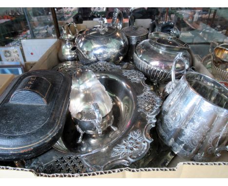 A 19th century leather cased silver christening set, comprising: napkin ring and fork, together with a quantity of silver pla