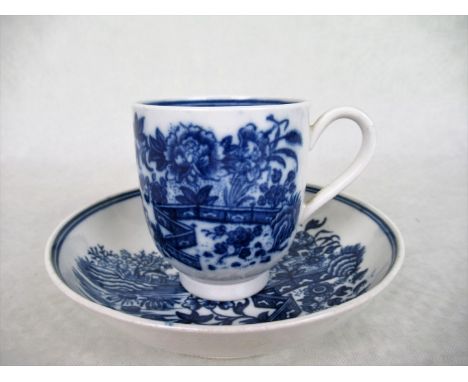 A late 18th century Caughley coffee cup & saucer in the Fence pattern, the saucer 12cm diameter.